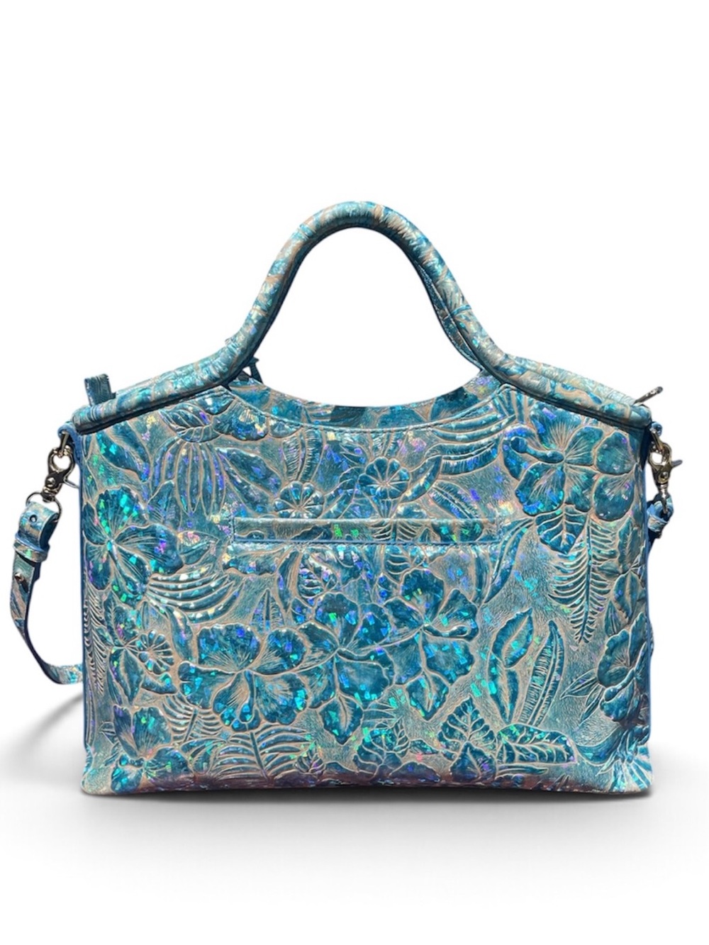 Brahmin Iridescent Blue Serenity Sonic Elaine Satchel - Picture 2 of 4